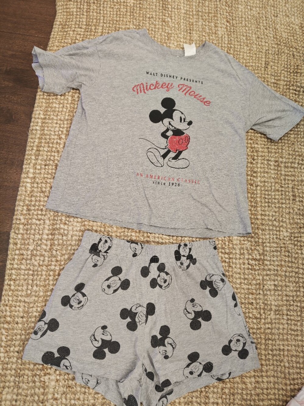 H&M Grey Mickey Mouse Graphic Pajama Set with Red Accent